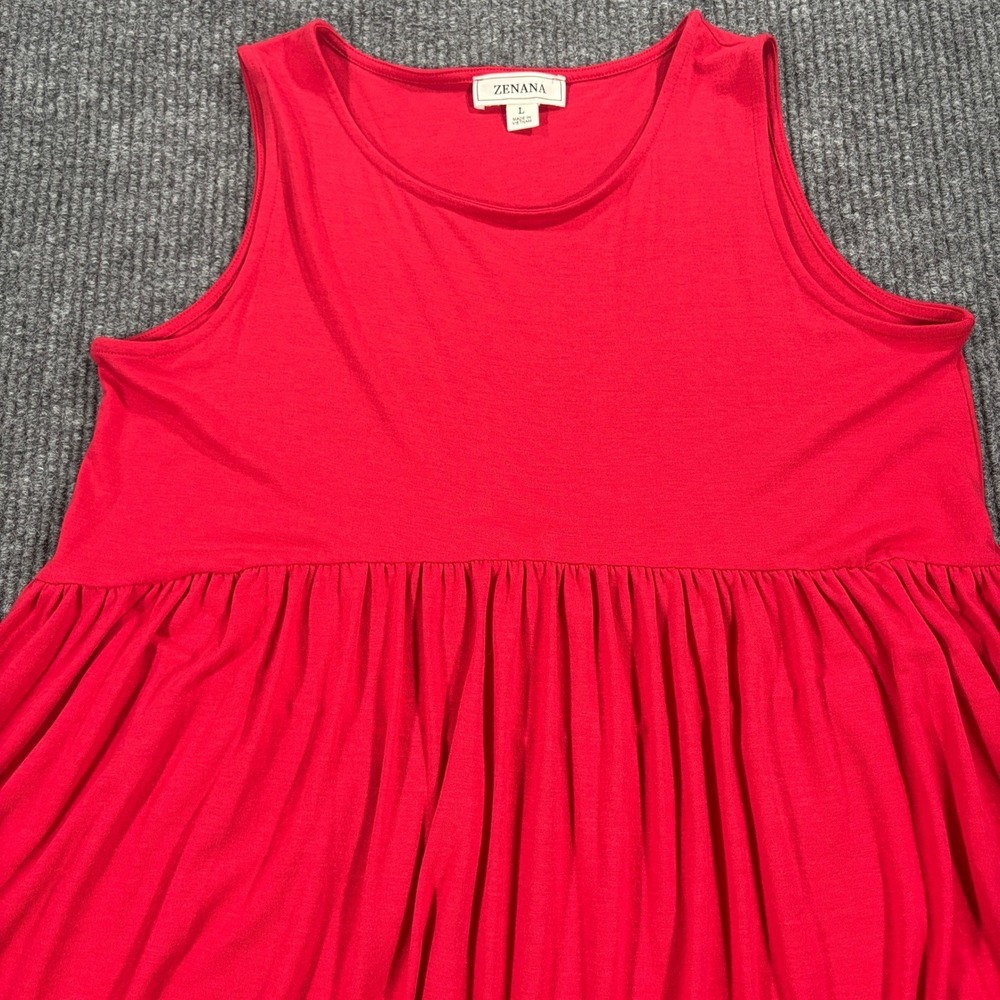 Zenana Babydoll Tank Top Womens L Red Sleeveless Empire Waist RT-3150AB Flowy